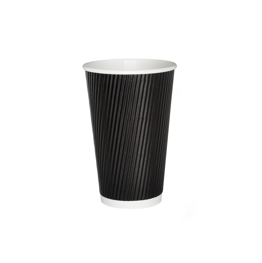 4 ACES 16oz Black Ripple Wall Paper Hot Cup